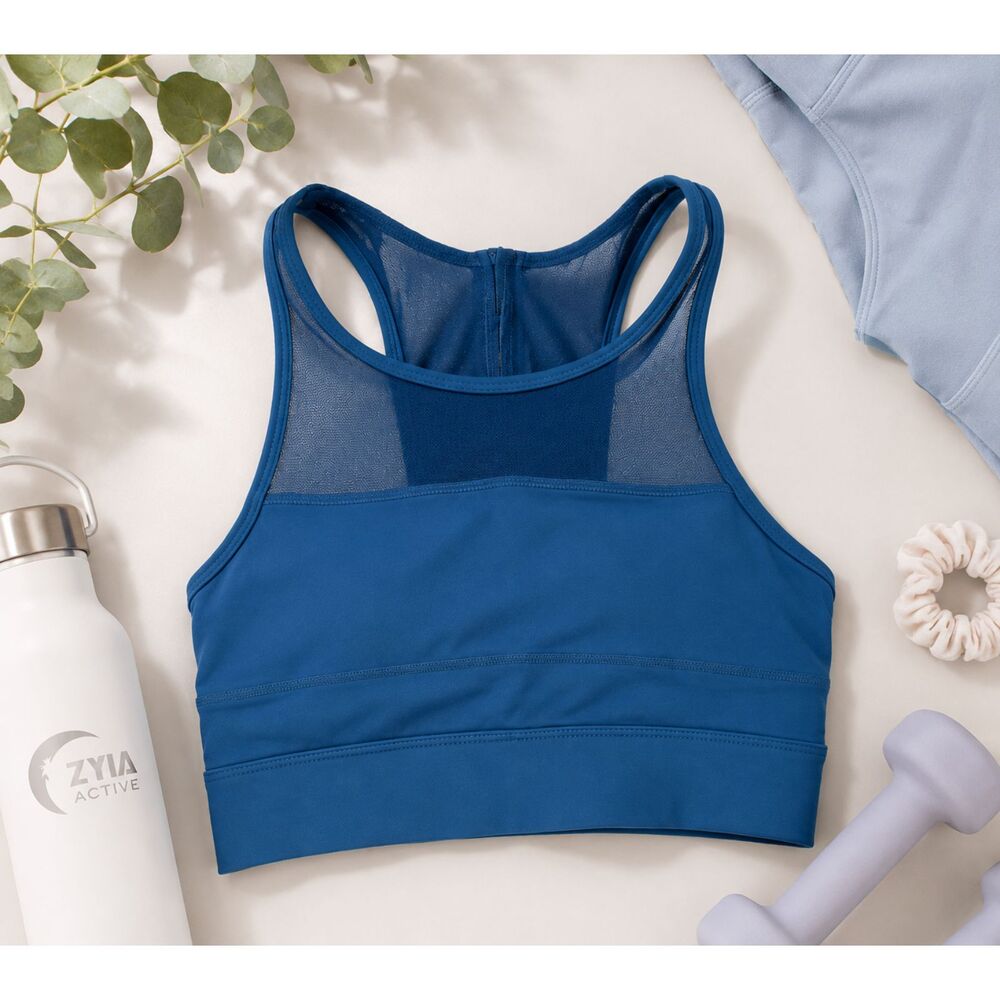 Zyia Active All Star Blue Mesh Racerback Sports Bra XS Athletic Logo Workout Gym